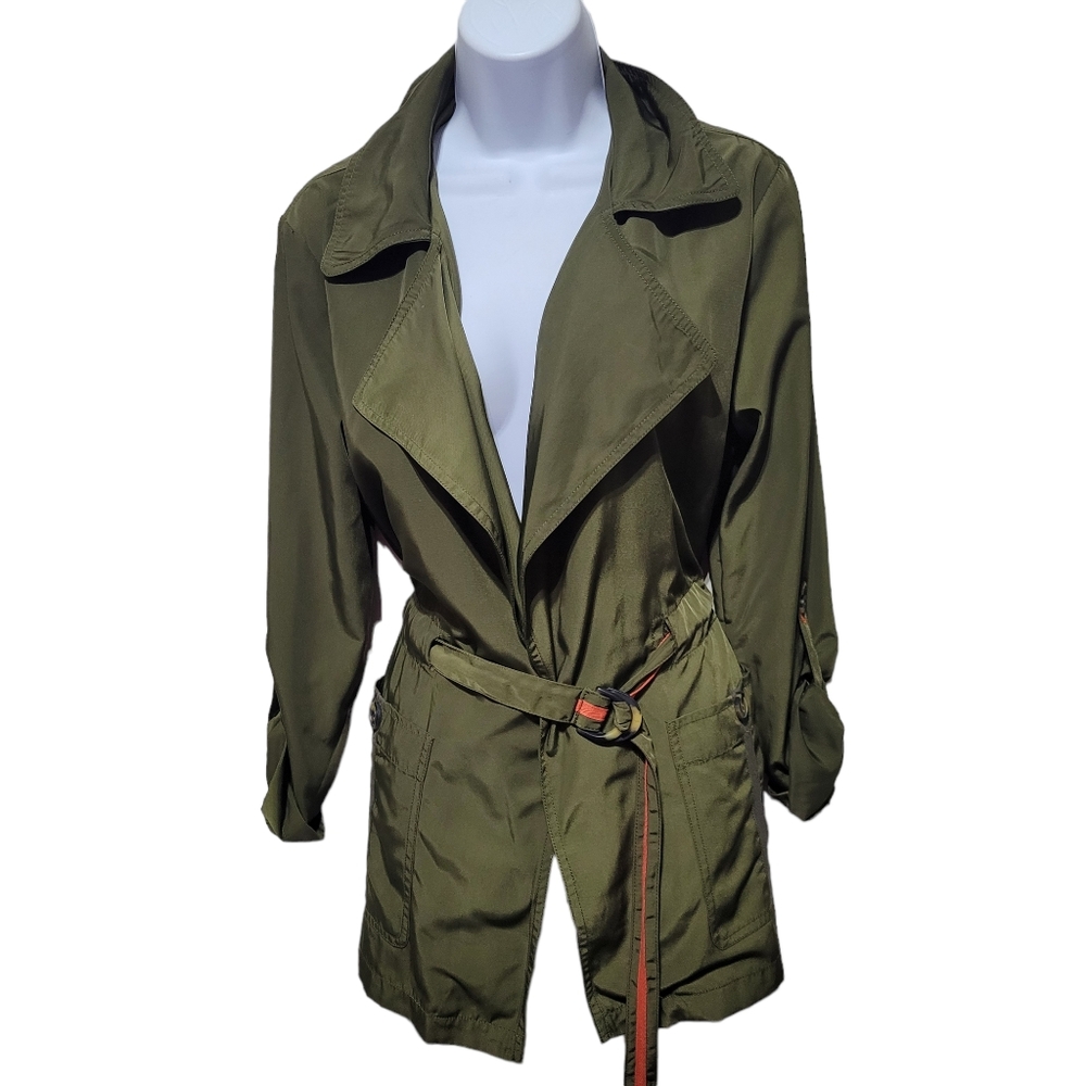 Olive Green Belted Trench Jacket